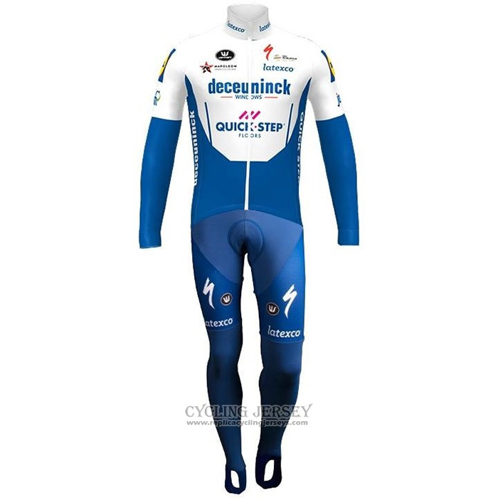 2020 Cycling Jersey Deceuninck Quick Step Blue White Long Sleeve And Bib Tight